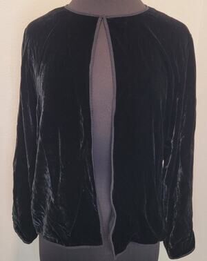 Eileen Fisher Silk Velvet Open Front Jacket Black M